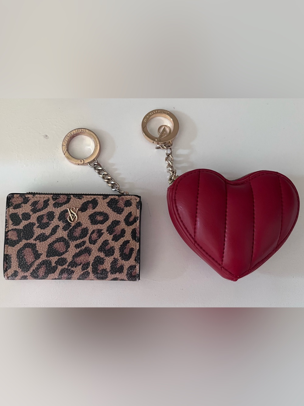 Victoria's Secret Leopard Card Holder and Red Quilted Heart Keychain Set
